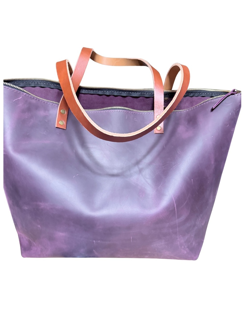 Portland Leather Goods oversized Tote Larkspur Purple VGUC - Picture 6 of 16